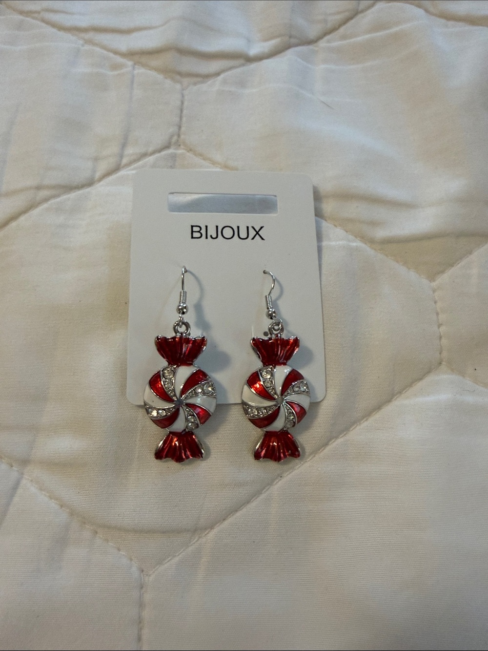 Bijoux Red and Silver Candy-Swiral Drop Earrings